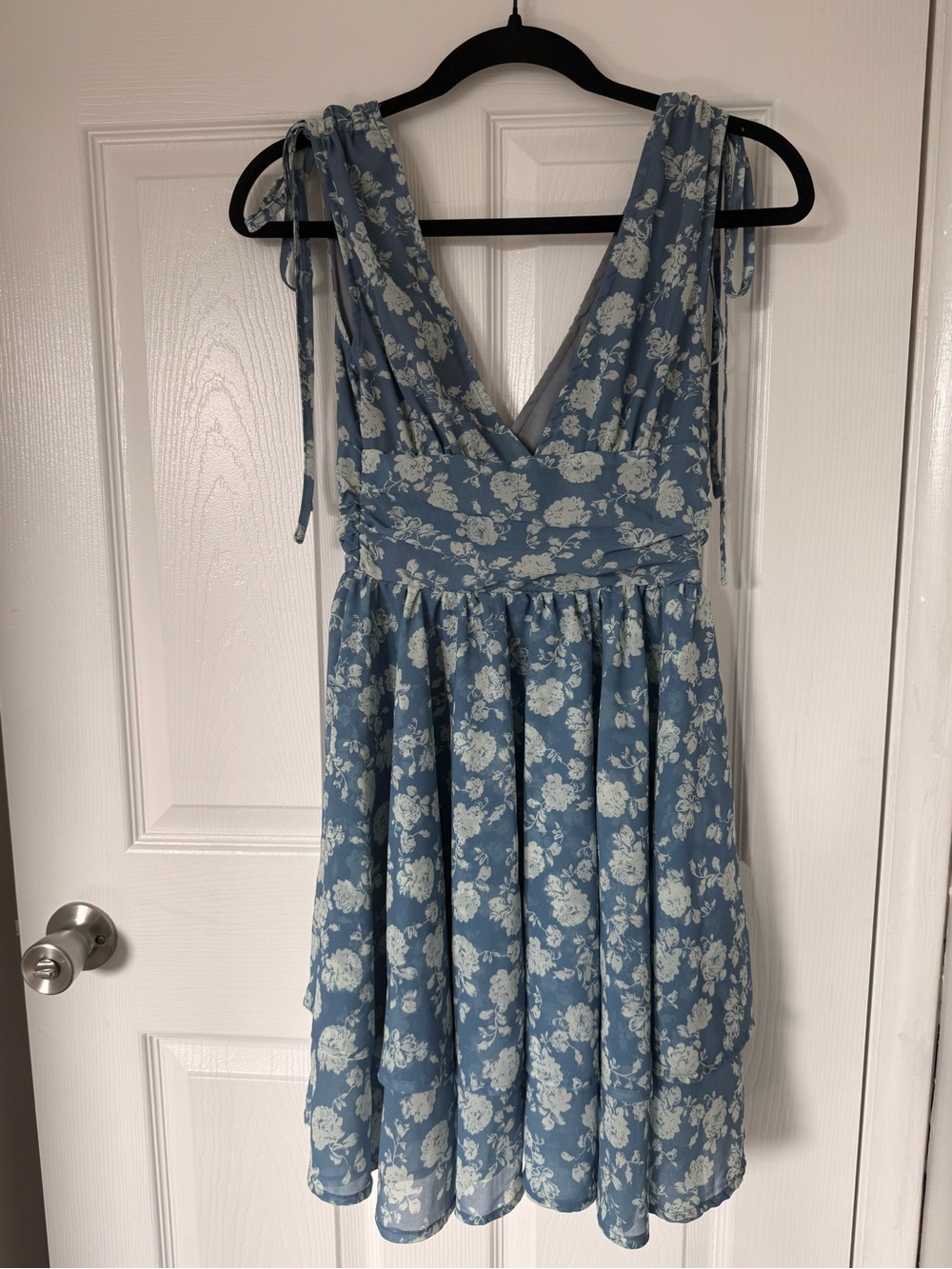 Blue Floral V-Neck Tie-Shoulder Sundress